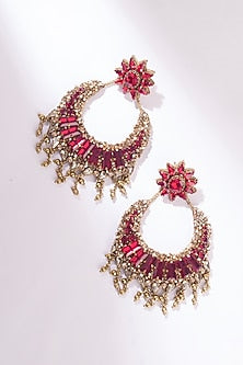 Red Glass Beaded & Glass Crystal Dangler Earrings