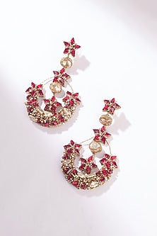 Gold Glass Beaded & Glass Crystal Dangler Earrings