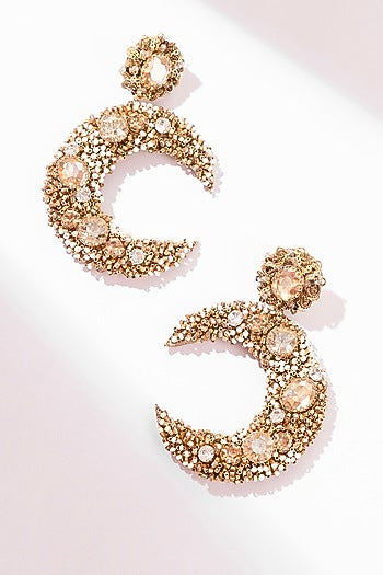 Gold Glass Beaded & Glass Crystal Dangler Earrings