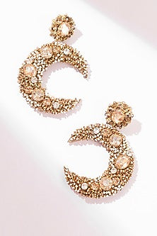 Gold Glass Beaded & Glass Crystal Dangler Earrings
