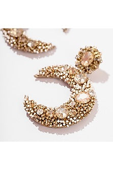 Gold Glass Beaded & Glass Crystal Dangler Earrings