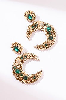 Green Glass Beaded & Glass Crystal Dangler Earrings