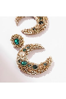 Green Glass Beaded & Glass Crystal Dangler Earrings