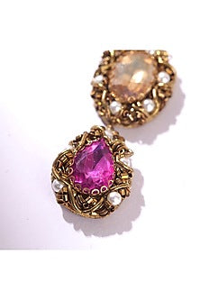 Pink Glass Beaded & Glass Crystal Maangtikka
