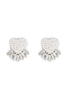 Silver Glass Beaded Handmade Heart Earrings