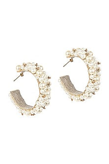 Gold Pearl & Glass Beaded Hoop Earrings