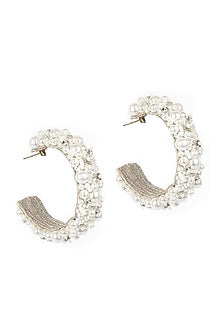 Silver Pearl & Glass Beaded Hoop Earrings
