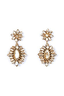 Gold Glass Bead & Glass Stone Dangler Earrings