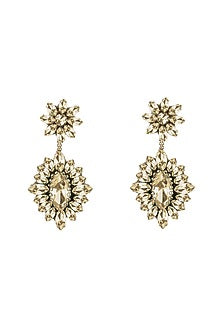 Gold Glass Bead & Glass Stone Dangler Earrings