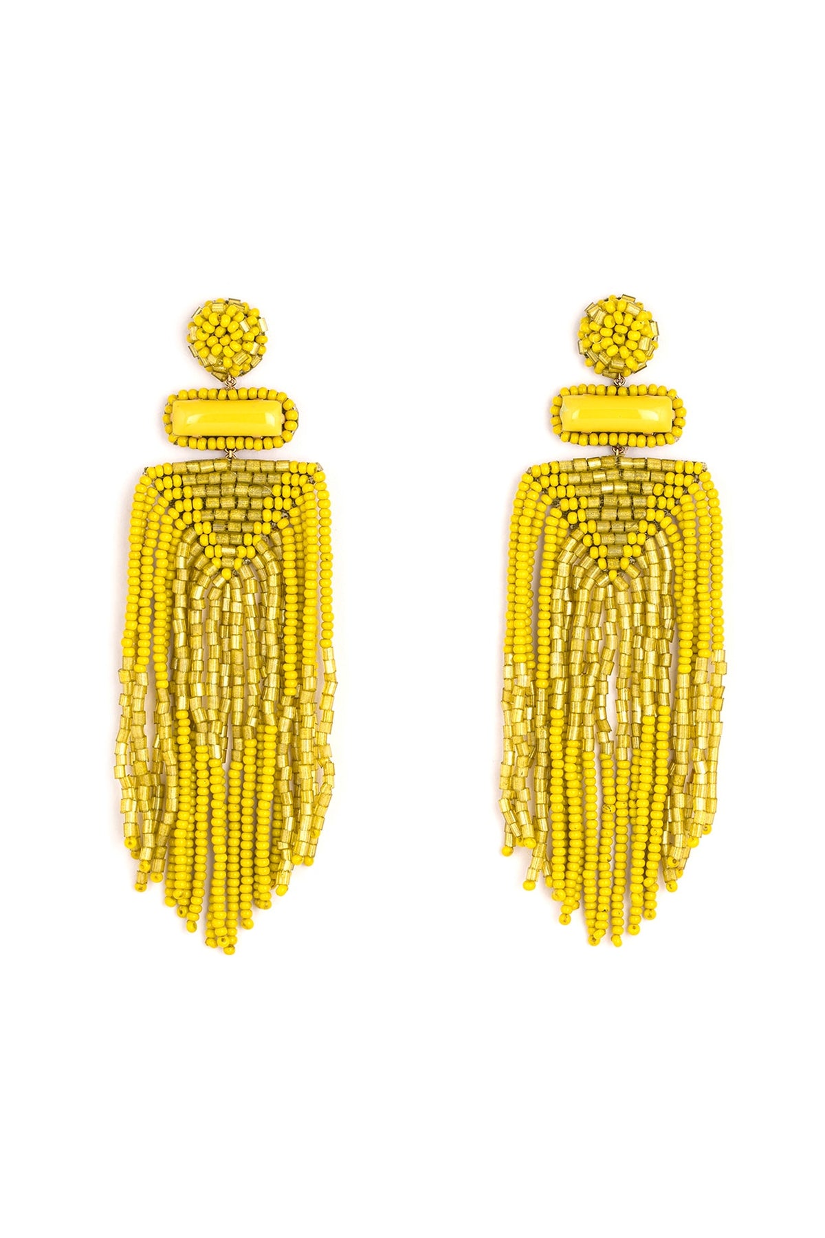 Yellow Glass Bead & Crystal Dangler Earrings