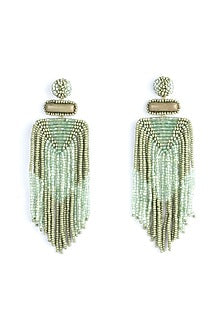 Olive Green Glass Bead & Crystal Dangler Earrings