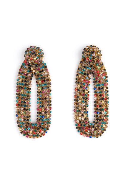 Multi-Colored Glass Bead & Crystal Dangler Earrings