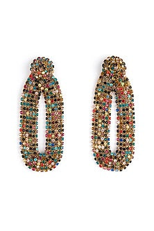 Multi-Colored Glass Bead & Crystal Dangler Earrings
