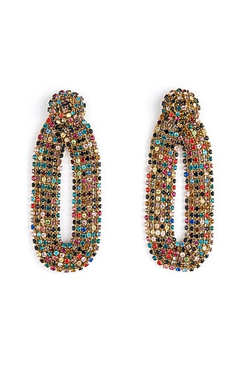 Multi-Colored Glass Bead & Crystal Dangler Earrings