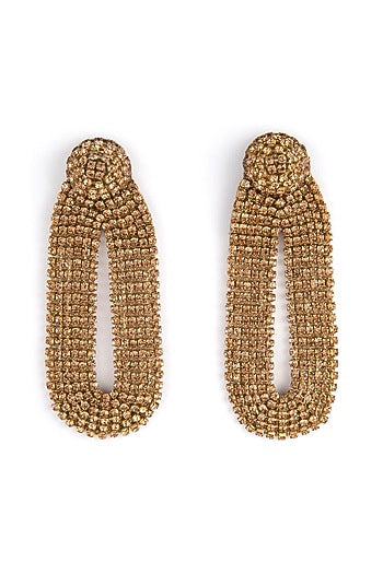 Gold Glass Bead & Crystal Dangler Earrings