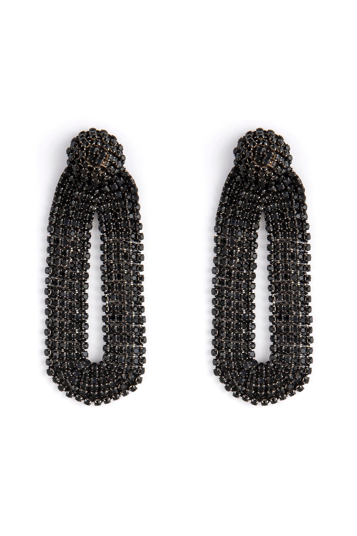 Black Glass Bead & Crystal Dangler Earrings