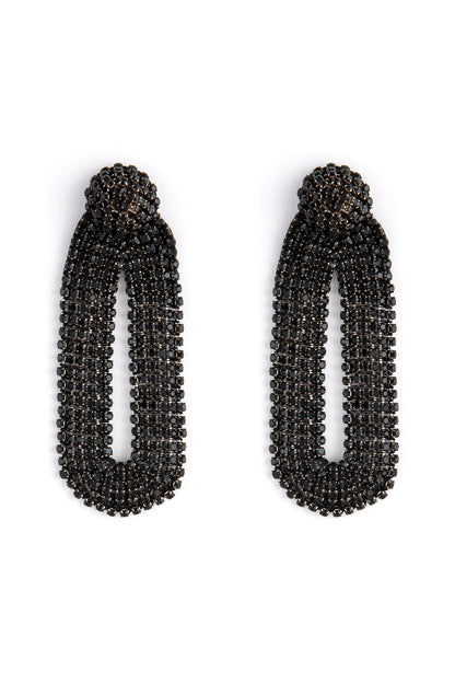 Black Glass Bead & Crystal Dangler Earrings