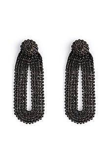 Black Glass Bead & Crystal Dangler Earrings
