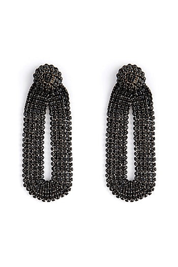 Black Glass Bead & Crystal Dangler Earrings