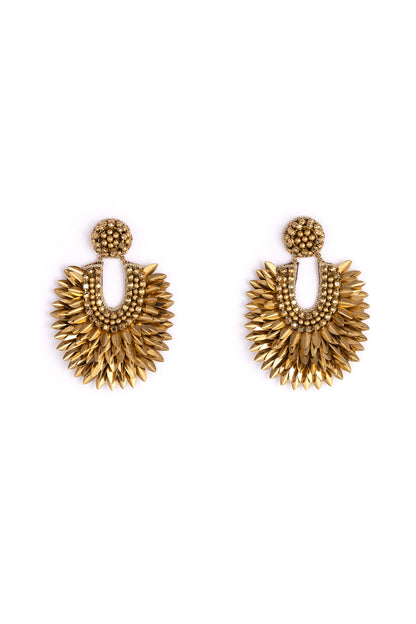 Gold Glass Bead & Crystal Dangler Earrings