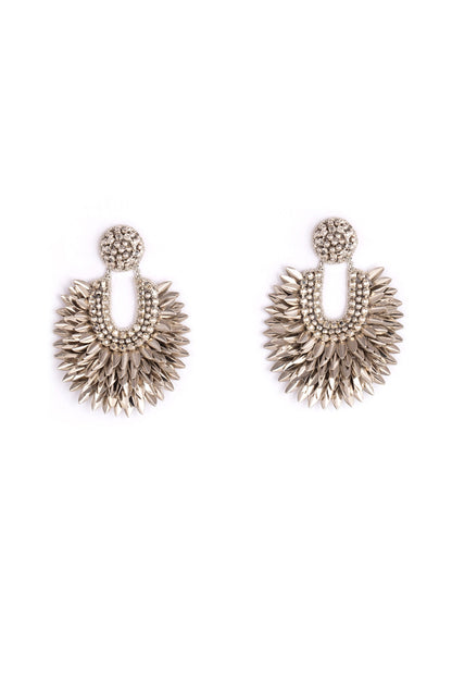 Silver Glass Bead & Crystal Dangler Earrings