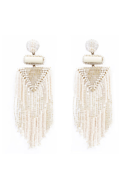 Ivory Glass Bead & Crystal Dangler Earrings