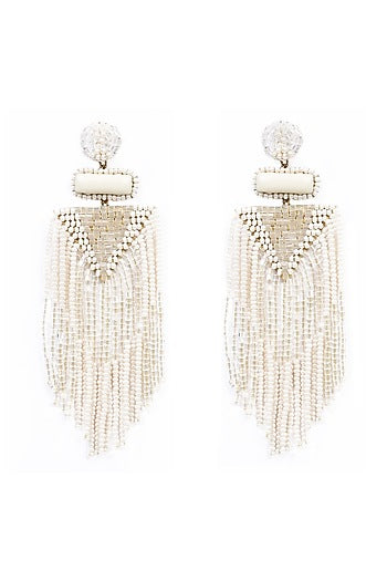 Ivory Glass Bead & Crystal Dangler Earrings