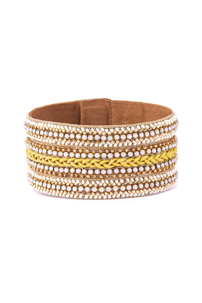 Gold Glass Beaded & Embellished Bracelet