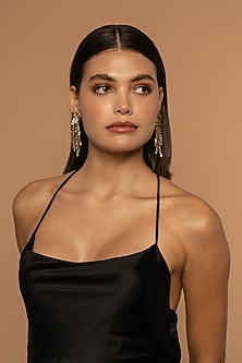 Gold Glass Beaded Dangler Earrings