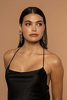 Gold Glass Beaded Dangler Earrings