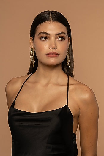 Gold Glass Beaded Dangler Earrings