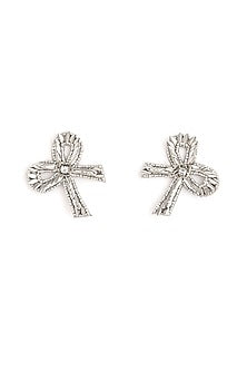 Silver Glass Beaded Stud Earrings