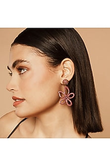 Pink Glass Beaded Floral Dangler Earrings