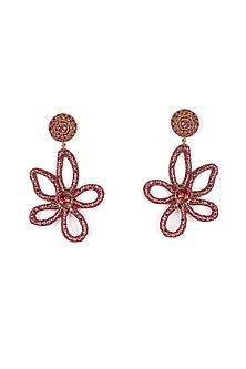 Pink Glass Beaded Floral Dangler Earrings