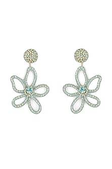 Turquoise Glass Beaded Floral Dangler Earrings