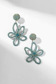 Turquoise Glass Beaded Floral Dangler Earrings