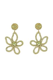 Lime Green Glass Beaded Floral Dangler Earrings