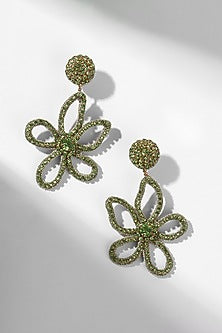 Lime Green Glass Beaded Floral Dangler Earrings
