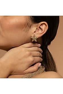 Gold Glass Beaded Stud Earrings