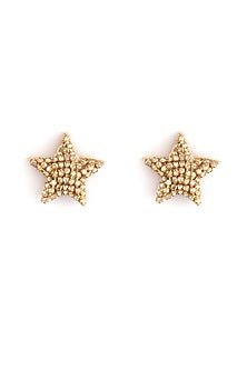 Gold Glass Beaded Stud Earrings