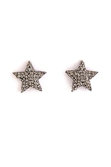 Silver Glass Beaded Stud Earrings