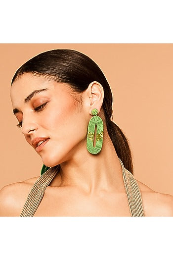 Green Glass Beaded Dangler Earrings
