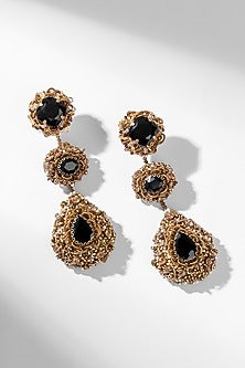 Black Glass Beaded & Glass Crystal Dangler Earrings