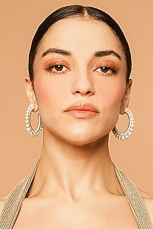 Ivory Glass Beaded Hoop Earrings