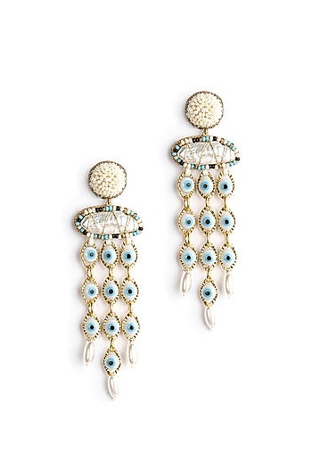 Ivory Glass Beaded Dangler Earrings