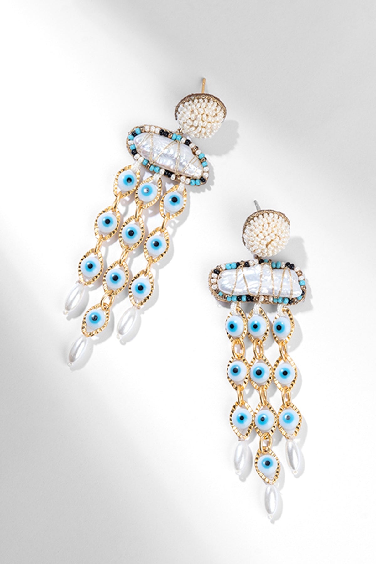 Ivory Glass Beaded Dangler Earrings