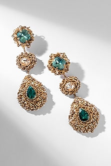 Green Glass Beaded & Glass Crystal Dangler Earrings