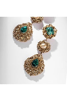 Green Glass Beaded & Glass Crystal Dangler Earrings