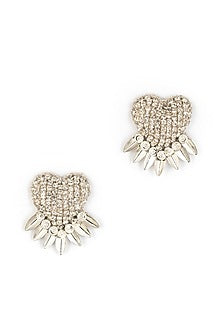 Silver Glass Beaded Stud Earrings