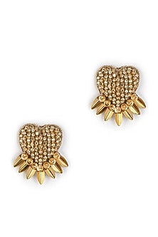 Gold Glass Beaded Stud Earrings
